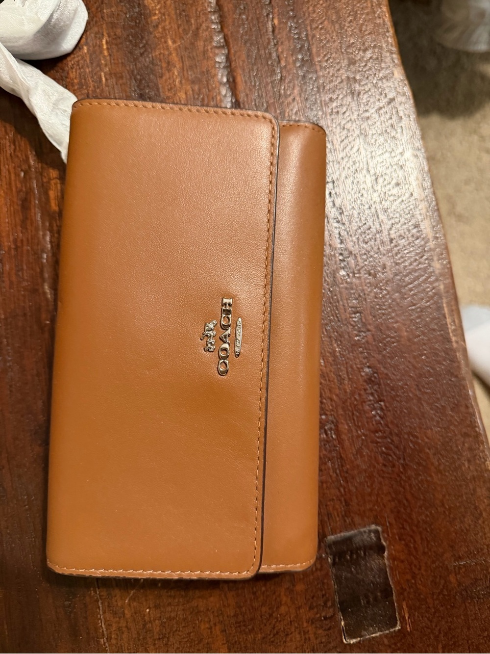 Coach Caramel Brown Leather Wallet with Gold Logo